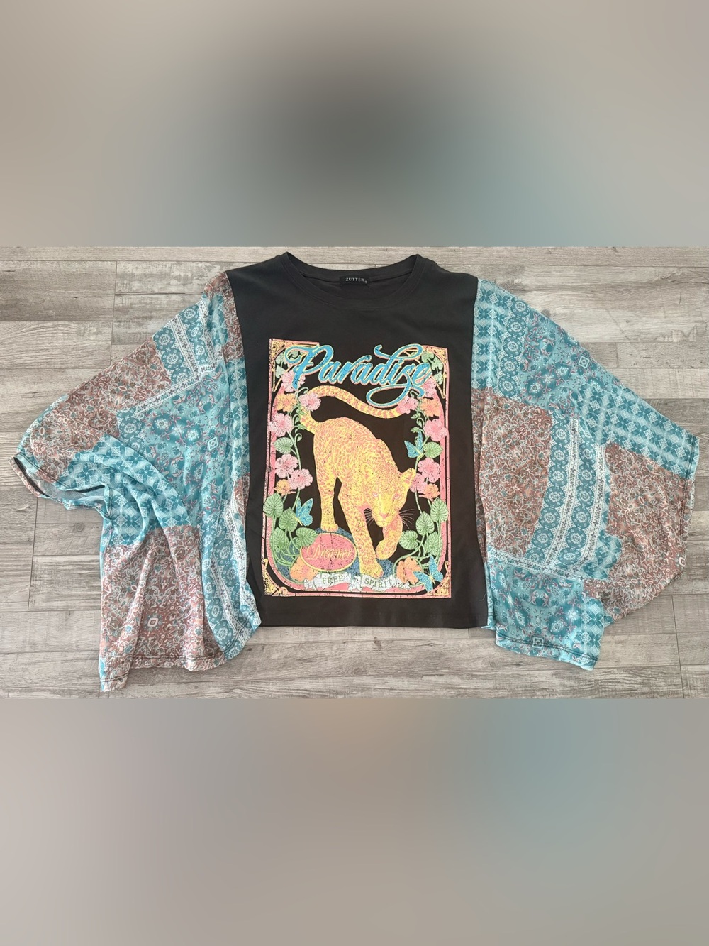 Zutter Paradise Leopard Patchwork Kaftan Top